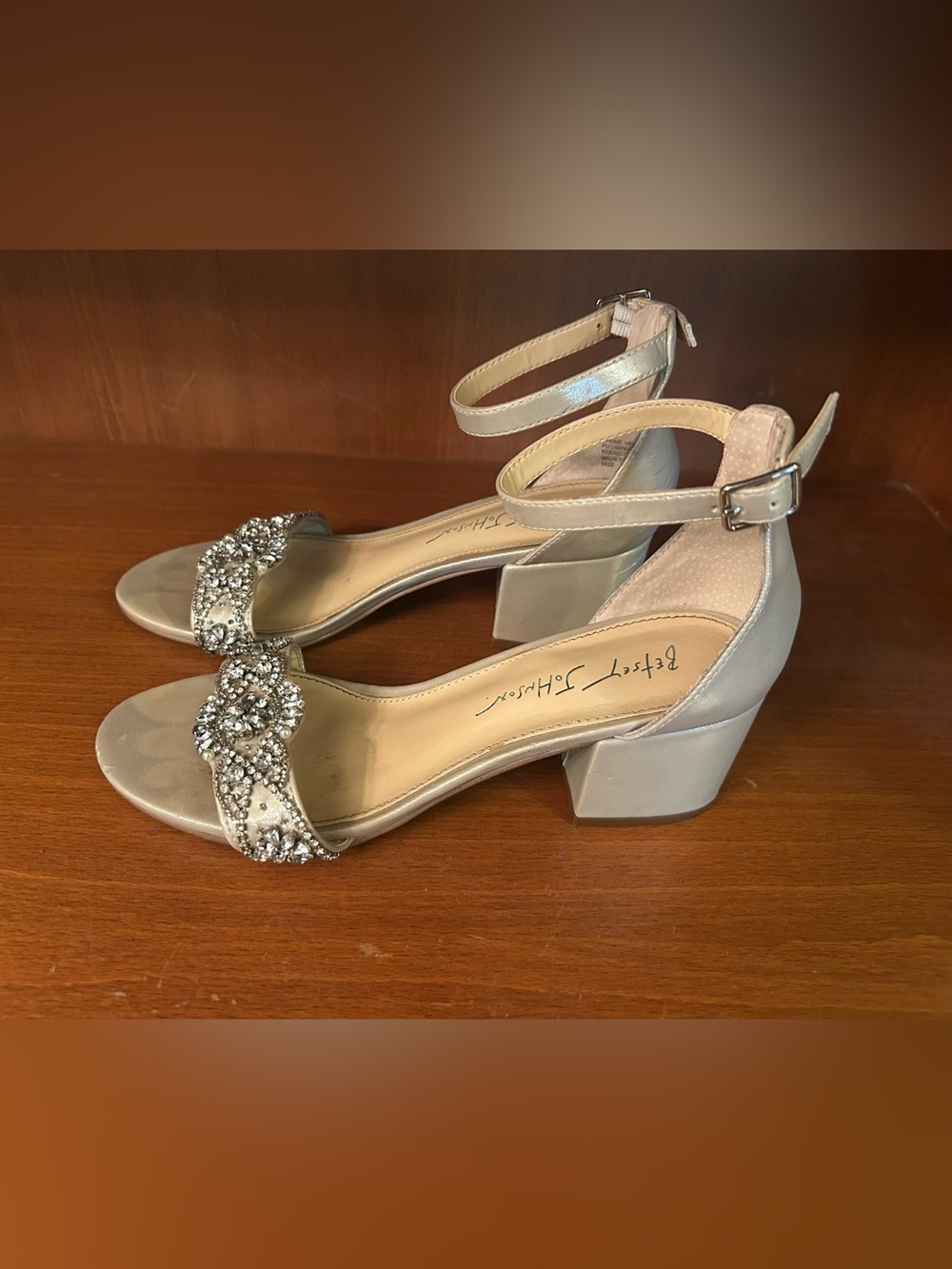 Betsey Johnson Silver Crystal-Ankle Strap Block Heels - Picture 3 of 7